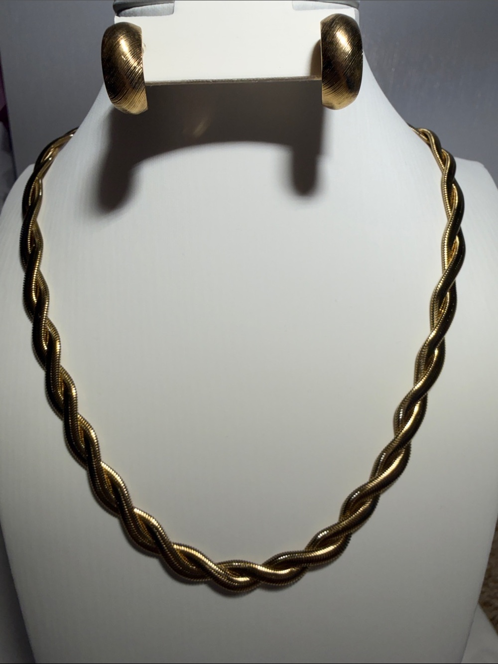 Gold-ToneStainless Steel Twisted Rope Necklace and Hoop Earrings - Women Jewelry